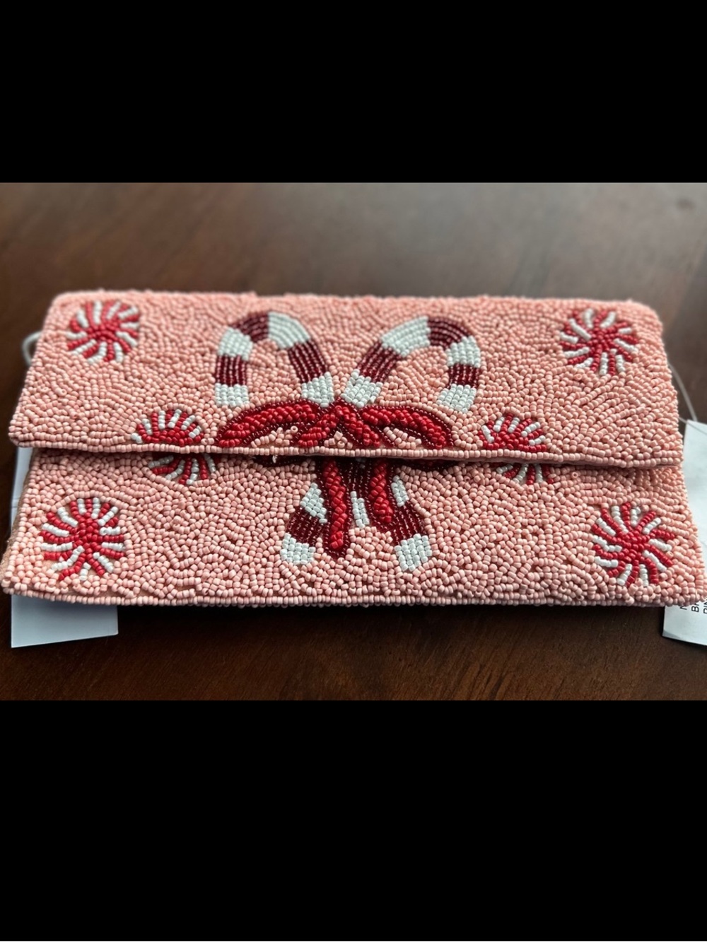 🎄Darling Holiday Beaded Candy Cane Pink Clutch/Crossbody